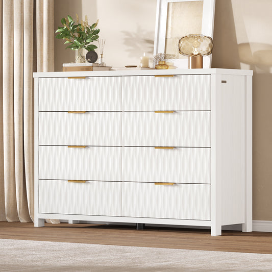 Modern Fluted Wood Dresser - 8-Drawer Storage Chest w/Metal Handles