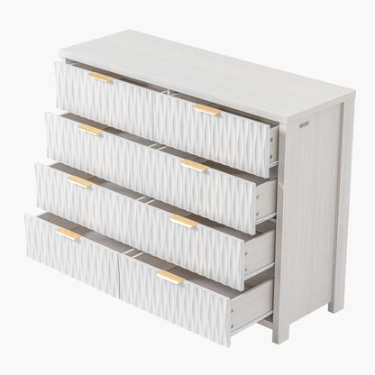 SUCSSRICH Modern Fluted Wood Dresser - 8-Drawer Storage Chest w/Metal Handles