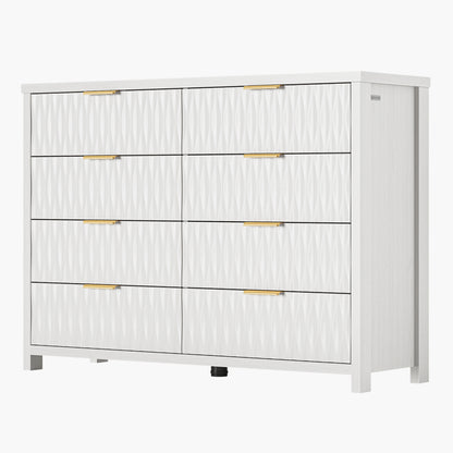 SUCSSRICH Modern Fluted Wood Dresser - 8-Drawer Storage Chest w/Metal Handles