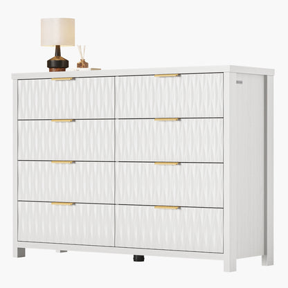 SUCSSRICH Modern Fluted Wood Dresser - 8-Drawer Storage Chest w/Metal Handles