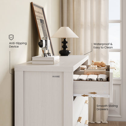 SUCSSRICH Modern Fluted Wood Dresser - 8-Drawer Storage Chest w/Metal Handles