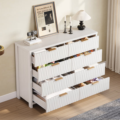 SUCSSRICH Modern Fluted Wood Dresser - 8-Drawer Storage Chest w/Metal Handles