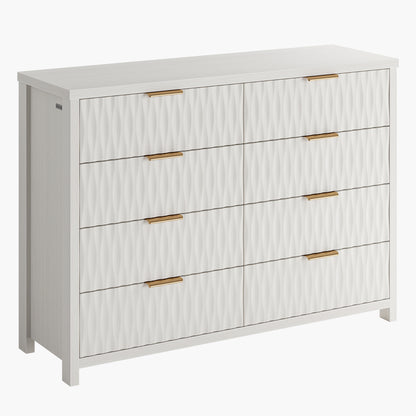 SUCSSRICH Modern Fluted Wood Dresser - 8-Drawer Storage Chest w/Metal Handles