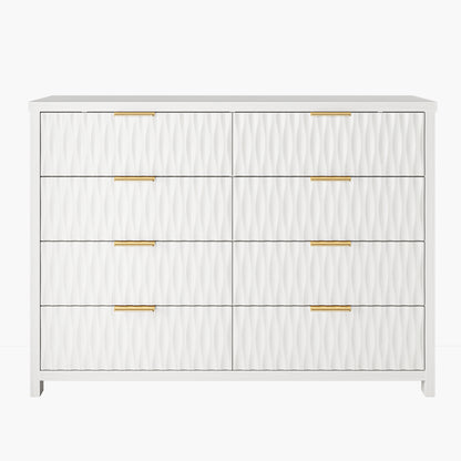 SUCSSRICH Modern Fluted Wood Dresser - 8-Drawer Storage Chest w/Metal Handles