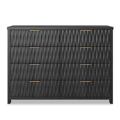 Sikaic Dresser Fluted Dresser with 8 Drawers Black Black / Engineered Wood / Modern
